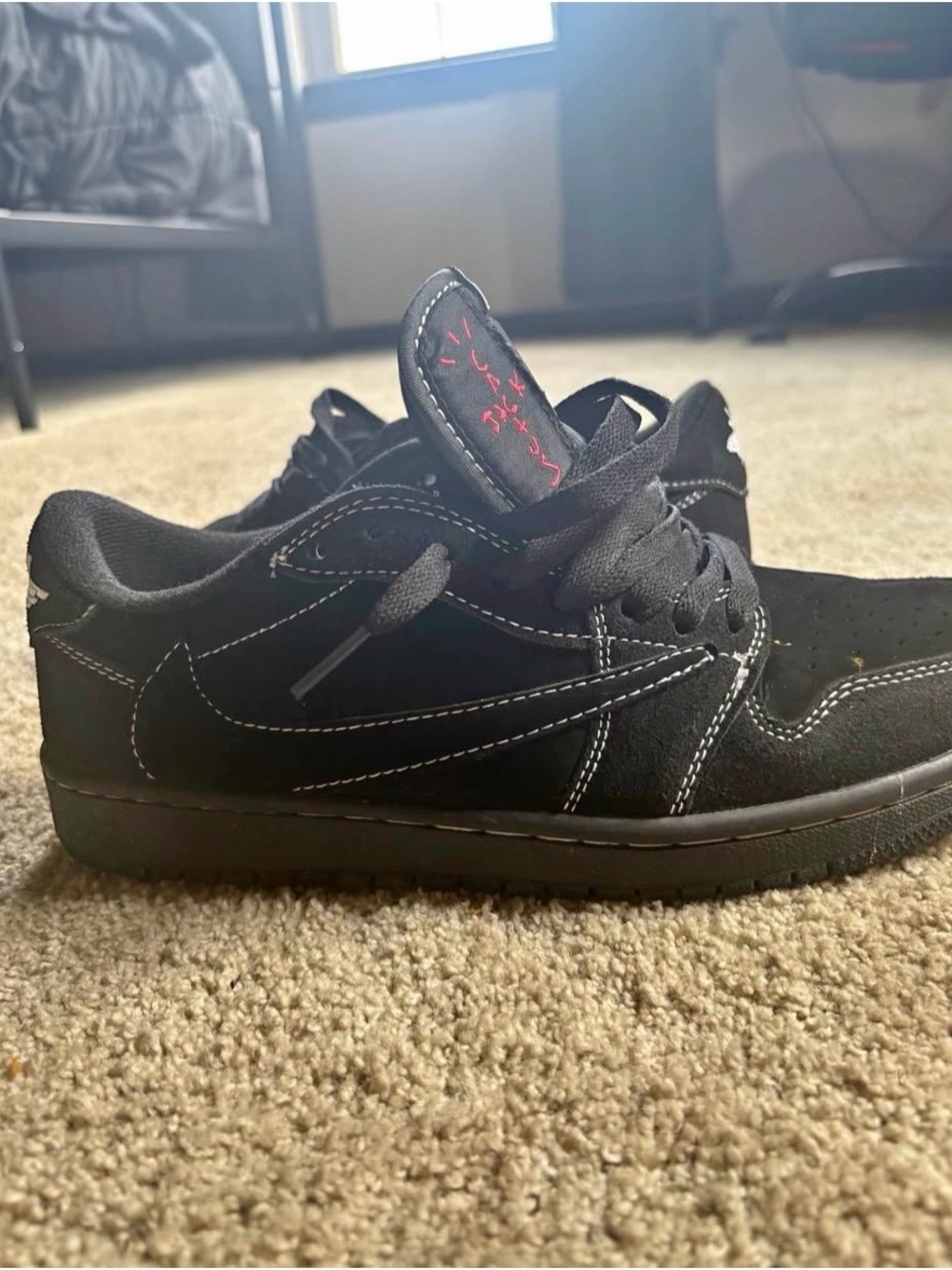 Jordan Kids Black Suede Low-Top Sneakers with White Embroidered Logo - Picture 4 of 4